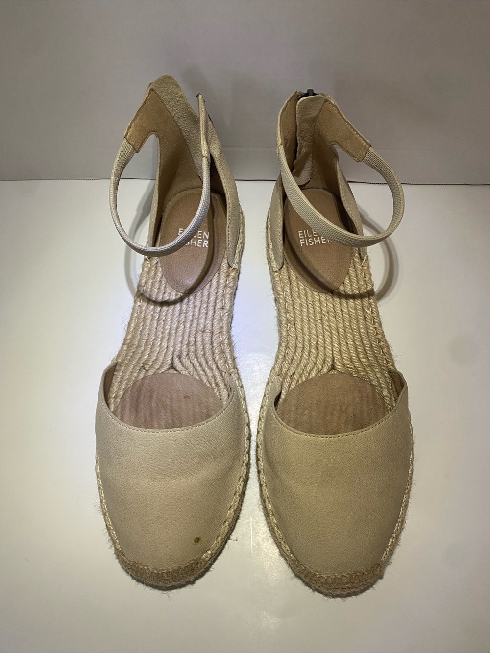 Eileen Fisher Neutral Beige Espadrille Ankle-Strap Wedges